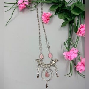 Handmade Sterling Silver Wire and Pink Crystal Necklace